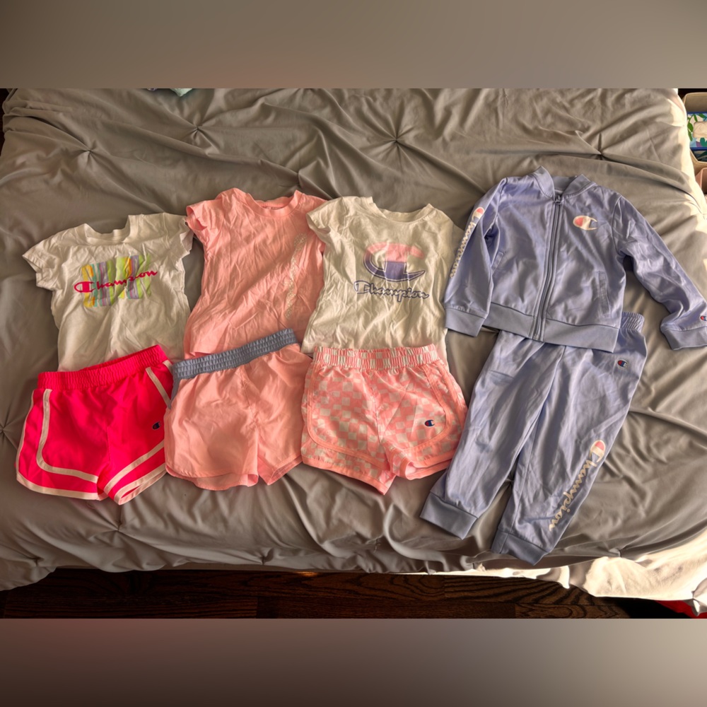 Champion Kids 3T Bundle of 4 Matching Sets Pink & Purple Tops Shorts Sweatpants